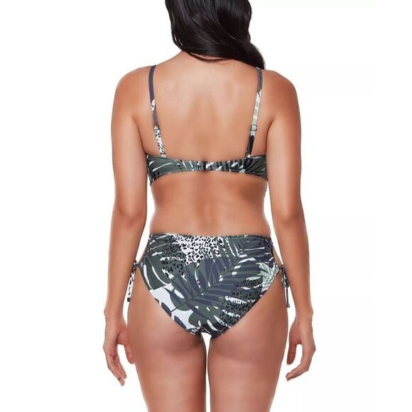 1610 Bar III moody tropics plunge One-Piece Swimsuit Green multi sz L new - Picture 2 of 2